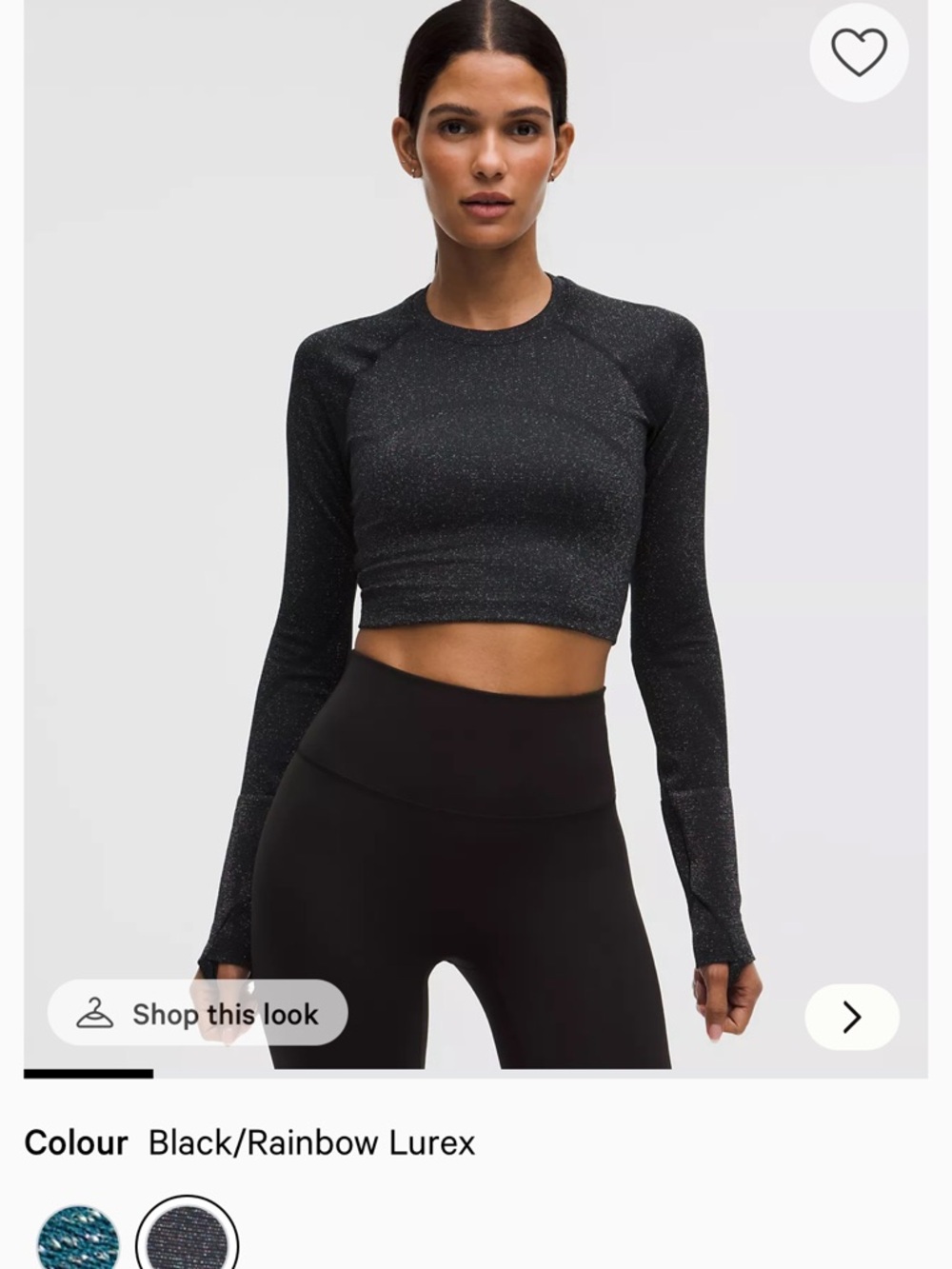 LULULEMON Black Rainbow Lurex Long-Sleeve Crop Top